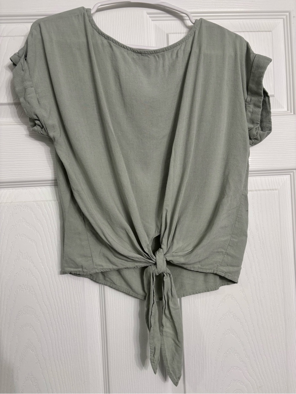 Final Touch Sage Green Tie-Front Crop Top